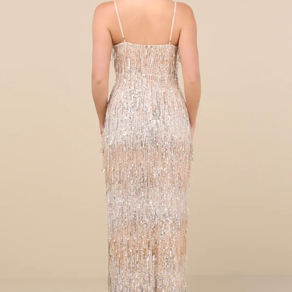 Lulus Sashi Gold Sequin Fringe Maxi Dress - Size S - Picture 4 of 4
